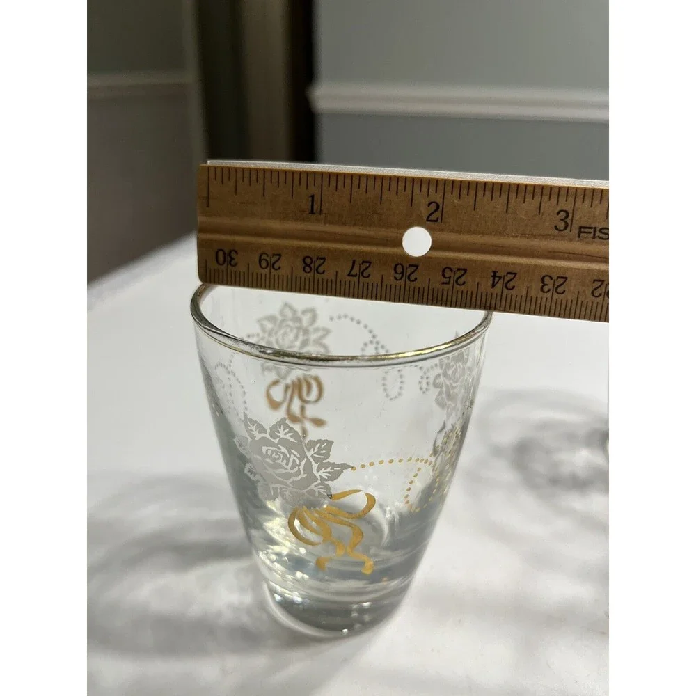 8 Vintage LIBBEY WHITE gold floral Juice GLASSES, 5 oz, flared